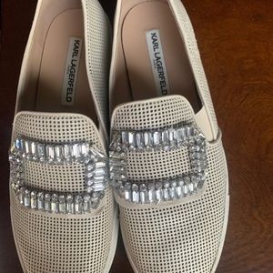 Karl Lagerfeld loafer with rhinestone buckles